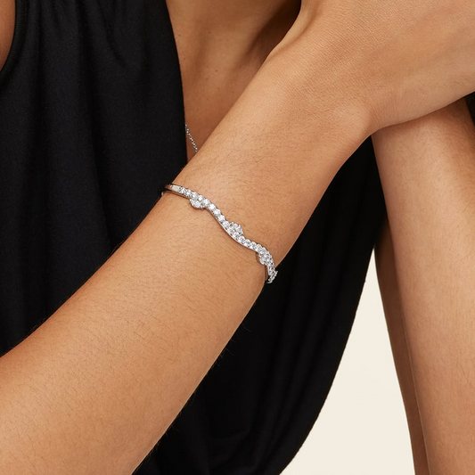 2.33CTW 6.5 inch Round and Marquise Lab Grown Diamond Bangle Bracelet