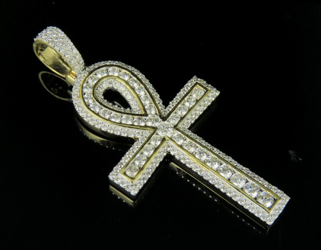 10K White/Yellow Gold Lab Grown Diamond Ankh Cross Pendant