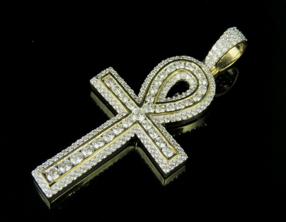 10K White/Yellow Gold Lab Grown Diamond Ankh Cross Pendant