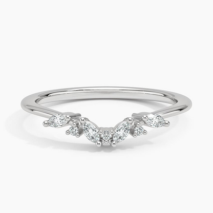 Marquise and Round 14k Gold Lab Grown Diamond Curved Wedding Band