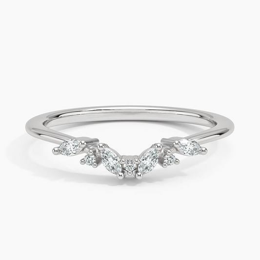 Marquise and Round 14k Gold Lab Grown Diamond Curved Wedding Band