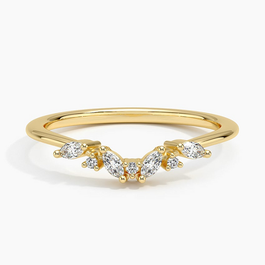 Marquise and Round 14k Gold Lab Grown Diamond Curved Wedding Band