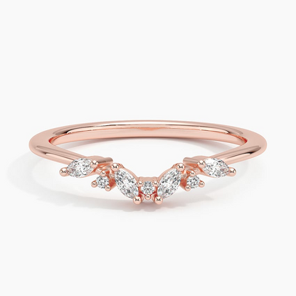 Marquise and Round 14k Gold Lab Grown Diamond Curved Wedding Band