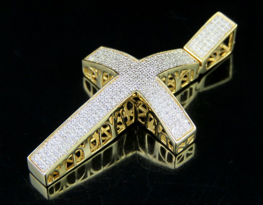 Iced Out 10K Lab Grown Diamond Dome Cross Pendant