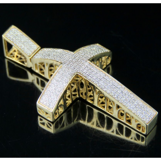 Iced Out 10K Lab Grown Diamond Dome Cross Pendant