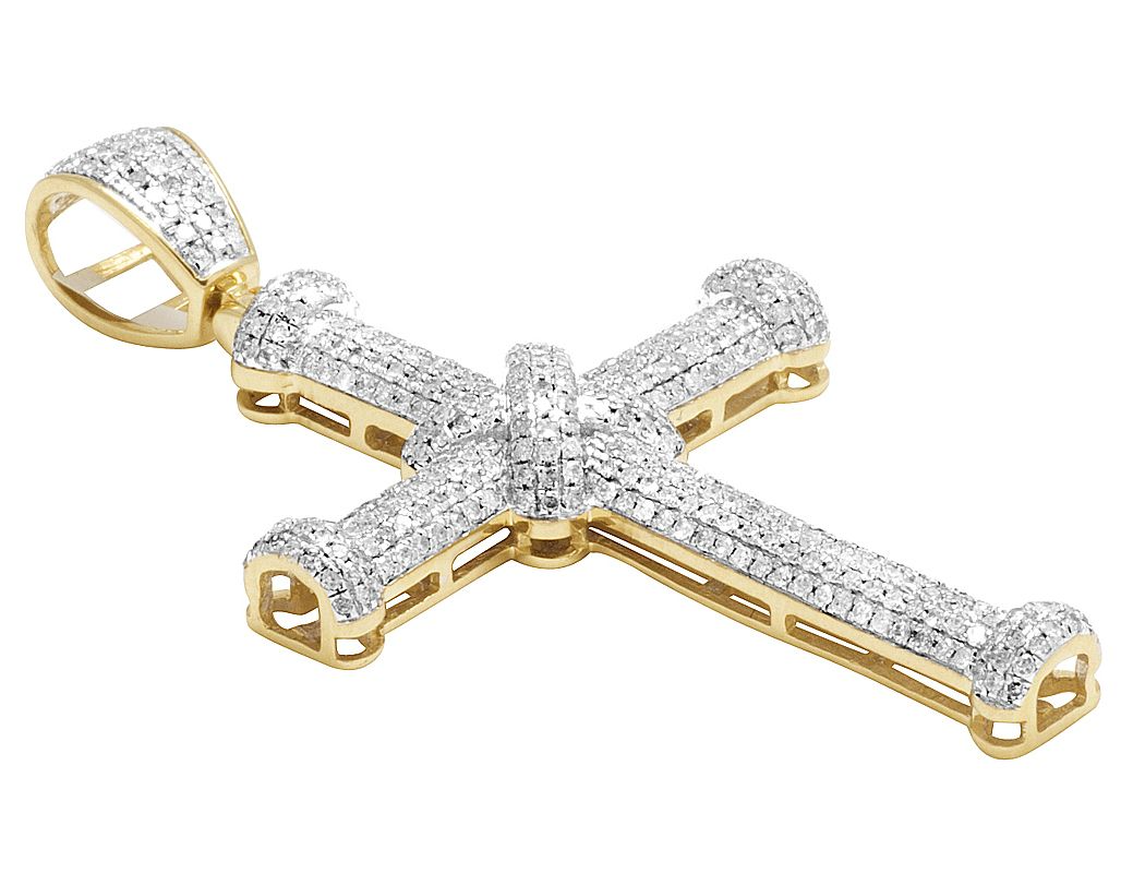 10K Yellow Gold Pave Lab Grown Diamond Cross Pendant