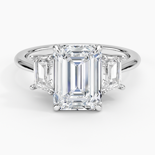 21/2 CT Emerald Lab Grown Diamond Gold Three Stone Ring