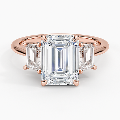 21/2 CT Emerald Lab Grown Diamond Gold Three Stone Ring
