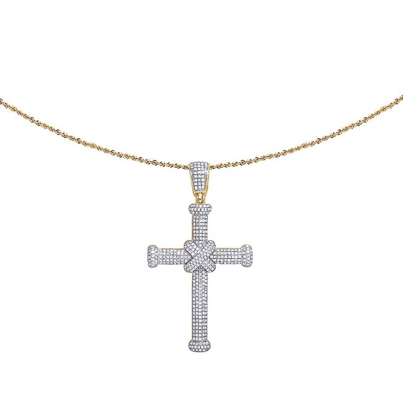 10K Yellow Gold Pave Lab Grown Diamond Cross Pendant