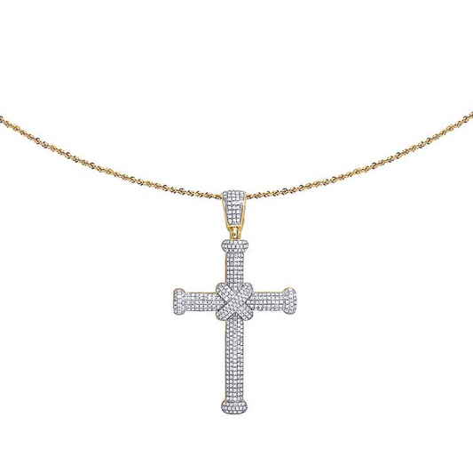 10K Yellow Gold Pave Lab Grown Diamond Cross Pendant