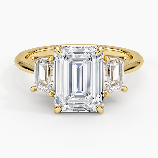21/2 CT Emerald Lab Grown Diamond Gold Three Stone Ring
