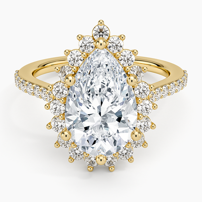 3CT Pear Lab Grown Diamond Gold Halo Engagement Ring