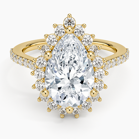 3CT Pear Lab Grown Diamond Gold Halo Engagement Ring