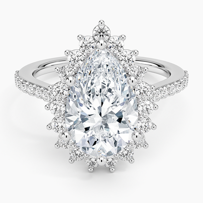 3CT Pear Lab Grown Diamond Gold Halo Engagement Ring