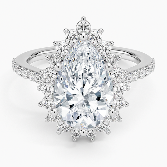 3CT Pear Lab Grown Diamond Gold Halo Engagement Ring