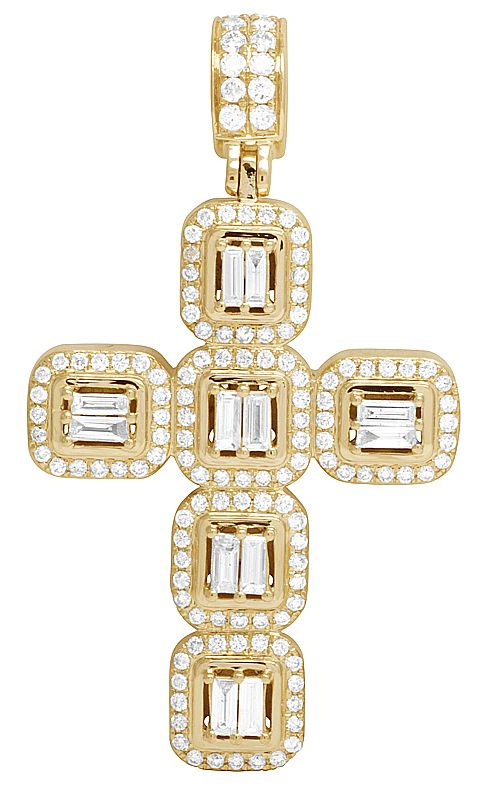 2 Inch 14k Baguette Square Block Lab Grown Diamond Cross Pendant