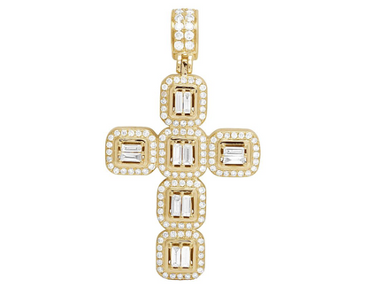 2 Inch 14k Baguette Square Block Lab Grown Diamond Cross Pendant