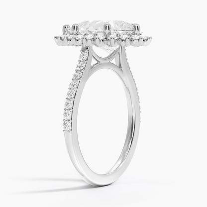 3CT Pear Lab Grown Diamond Gold Halo Engagement Ring