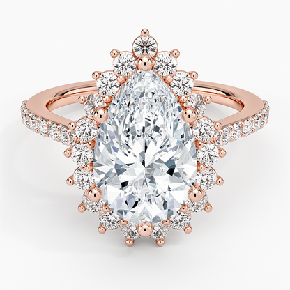3CT Pear Lab Grown Diamond Gold Halo Engagement Ring
