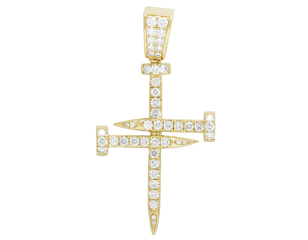2 Inch 10K Lab Grown Diamond Nail Cross Charm Pendant