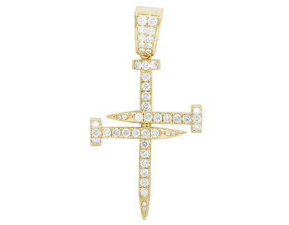 2 Inch 10K Lab Grown Diamond Nail Cross Charm Pendant