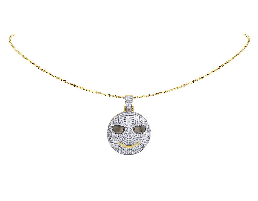 Lab Grown Diamond 10K Gold Sunglasses Smiley Pendant