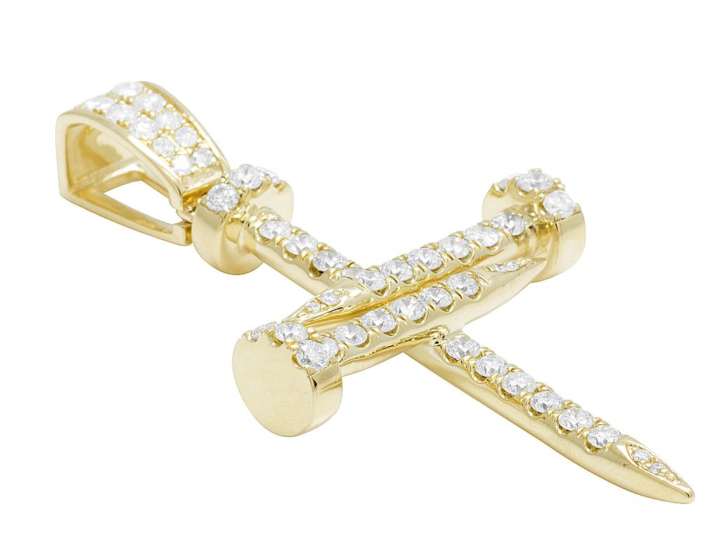 2 Inch 10K Lab Grown Diamond Nail Cross Charm Pendant