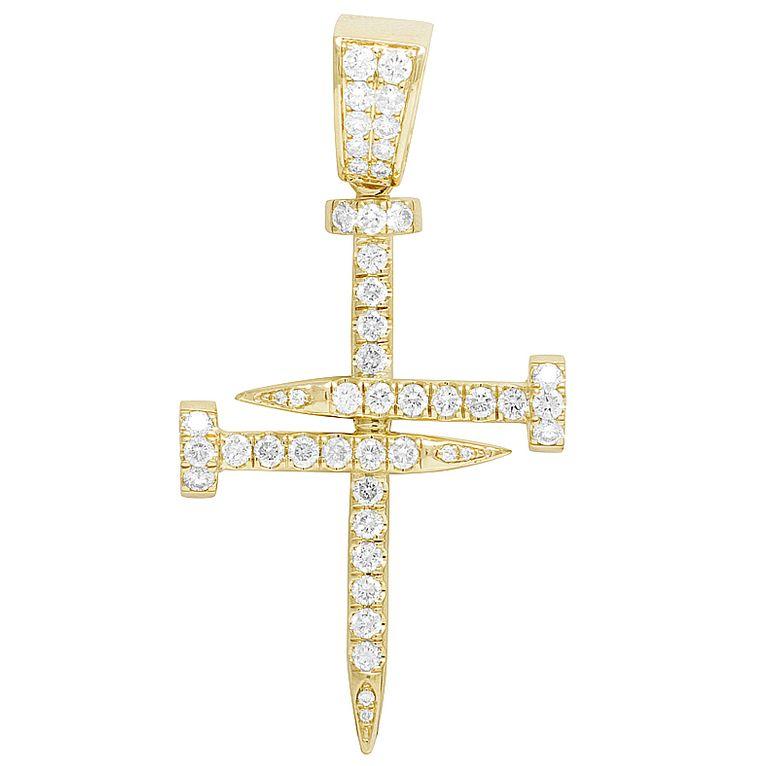 2 Inch 10K Lab Grown Diamond Nail Cross Charm Pendant