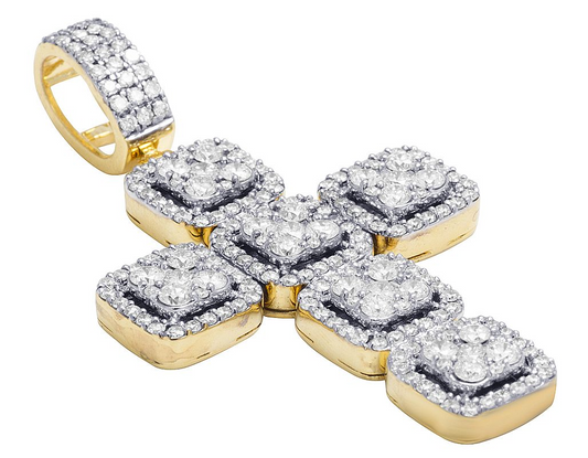 10K Block Halo Square Lab Grown Diamond Cross Pendant
