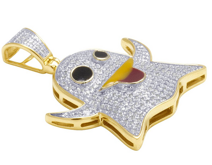 10K Gold Lab Grown Diamond 1.1 Inch Ghost Pendant