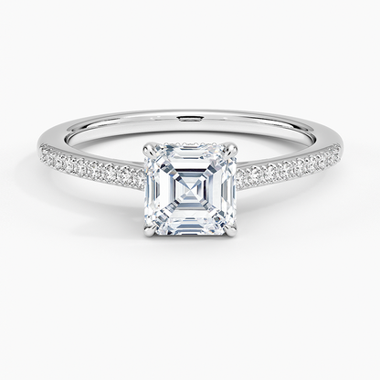 1CT Asscher Lab Grown Diamond Gold Half Coverage Engagement Ring