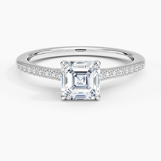 1CT Asscher Lab Grown Diamond Gold Half Coverage Engagement Ring