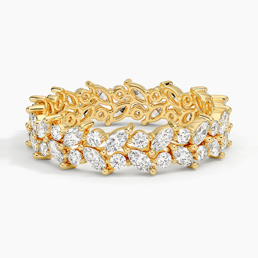 Marquise and Round Lab Grown Diamond Sterling Wedding Band