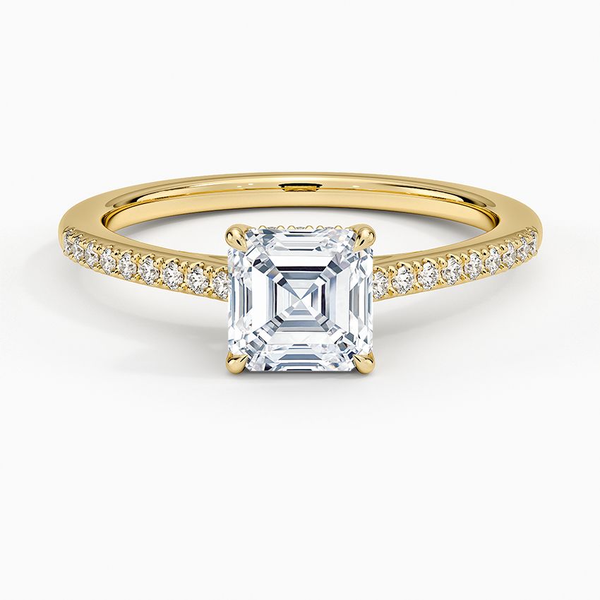 1CT Asscher Lab Grown Diamond Gold Half Coverage Engagement Ring