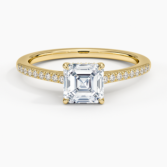1CT Asscher Lab Grown Diamond Gold Half Coverage Engagement Ring
