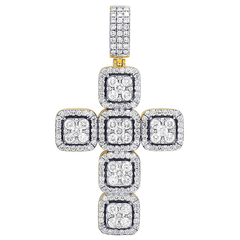 10K Block Halo Square Lab Grown Diamond Cross Pendant