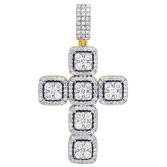 10K Block Halo Square Lab Grown Diamond Cross Pendant