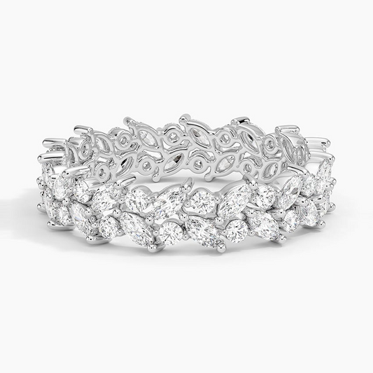 Marquise and Round Lab Grown Diamond Sterling Wedding Band
