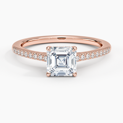 1CT Asscher Lab Grown Diamond Gold Half Coverage Engagement Ring