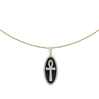 2.3 CTW Lab Grown Diamond Black Onyx Ankh Medallion Pendant