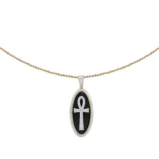 2.3 CTW Lab Grown Diamond Black Onyx Ankh Medallion Pendant