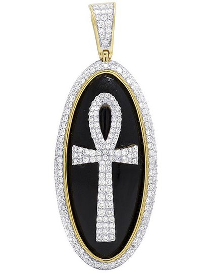 2.3 CTW Lab Grown Diamond Black Onyx Ankh Medallion Pendant