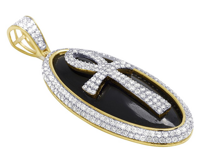 2.3 CTW Lab Grown Diamond Black Onyx Ankh Medallion Pendant