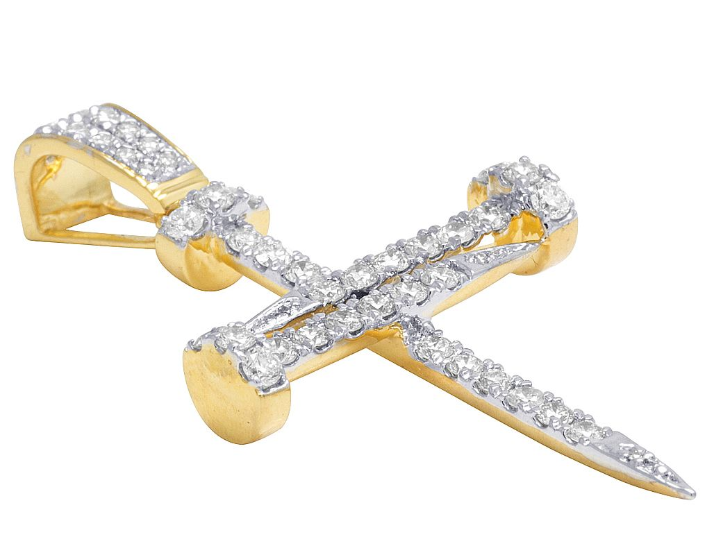 2 Inch 10K Lab Grown Diamond Nail Cross Charm Pendant