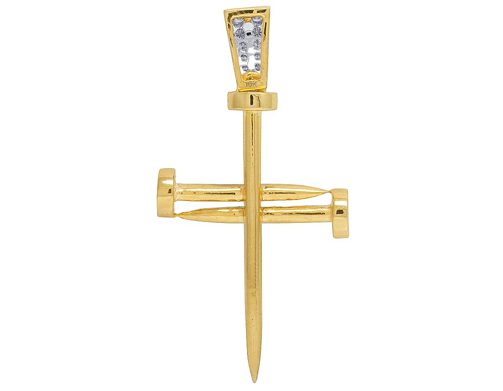 2 Inch 10K Lab Grown Diamond Nail Cross Charm Pendant