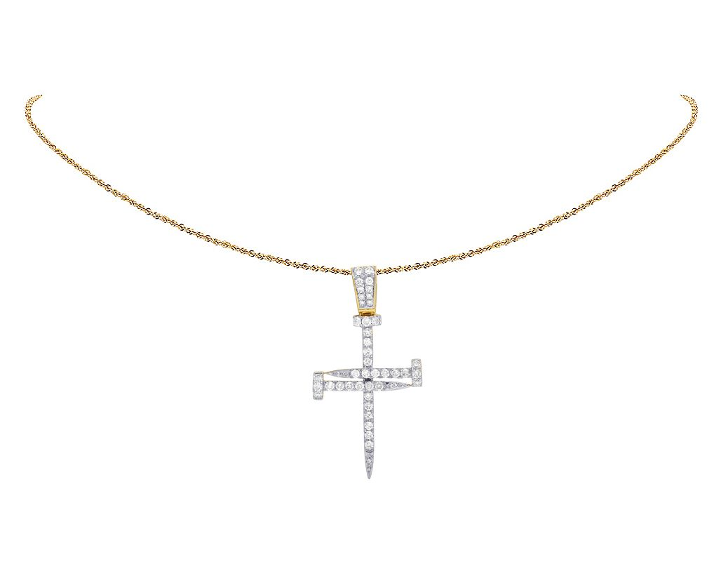 2 Inch 10K Lab Grown Diamond Nail Cross Charm Pendant