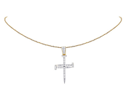 2 Inch 10K Lab Grown Diamond Nail Cross Charm Pendant