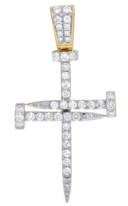2 Inch 10K Lab Grown Diamond Nail Cross Charm Pendant
