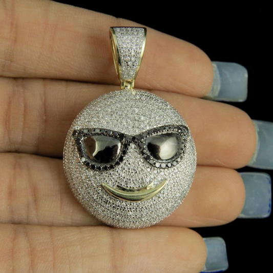 Lab Grown Diamond 10K Gold Sunglasses Emoji Pendant