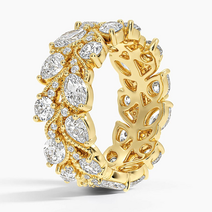 Marquise and Round Lab Grown Diamond 18k Yellow Gold Wedding Bands